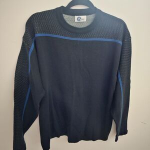Arizona Jean Co Men's L Crew Neck Sweater Black Blue Chest Stripe Y2K
